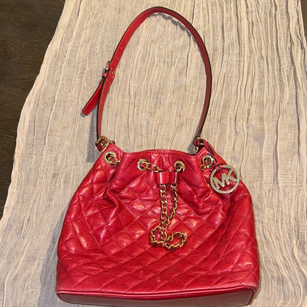 Michael Kors Cherry Red Quilted Shoulder Bag
